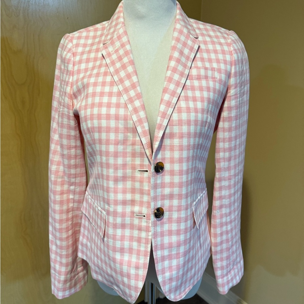 J. Crew Pink and White Checkered Blazer